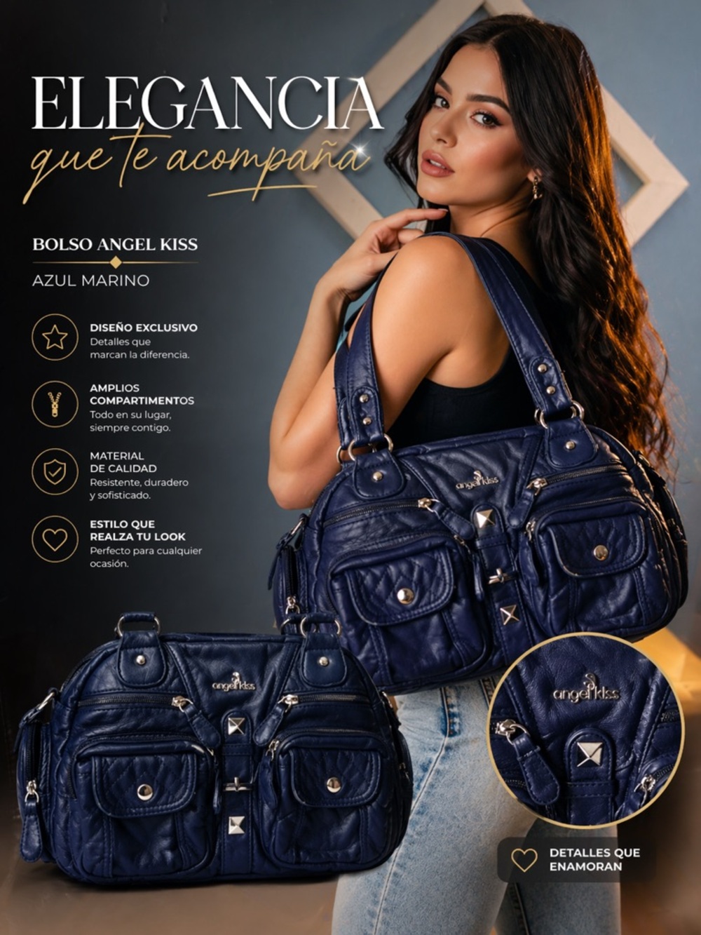 Angel Kiss Navy Blue Shoulder Bag with Front Pockets